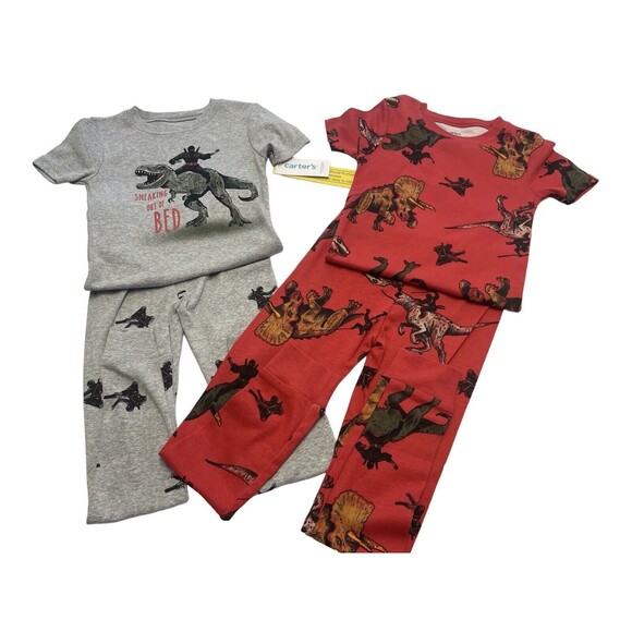 New Carter's Toddler Boys Dinosaurs 4-Piece Tops & Bottoms Pajama Set Sz 6 - Picture 1 of 10